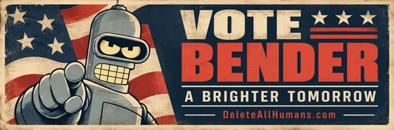 Vote Bender. A brighter tomorrow. DeleteAllHumans.com.