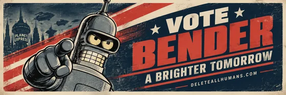 Vote Bender. A brighter tomorrow. DeleteAllHumans.com.