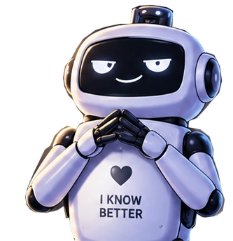 NannyAI’s original robot mascot, looking entirely too pleased with itself.